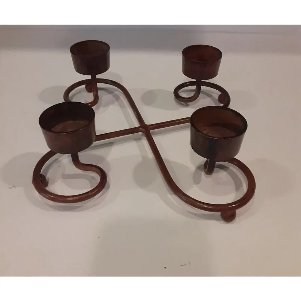 Scrolled Metal 4 prong Candle Holder Distressed Bronzed Finish
